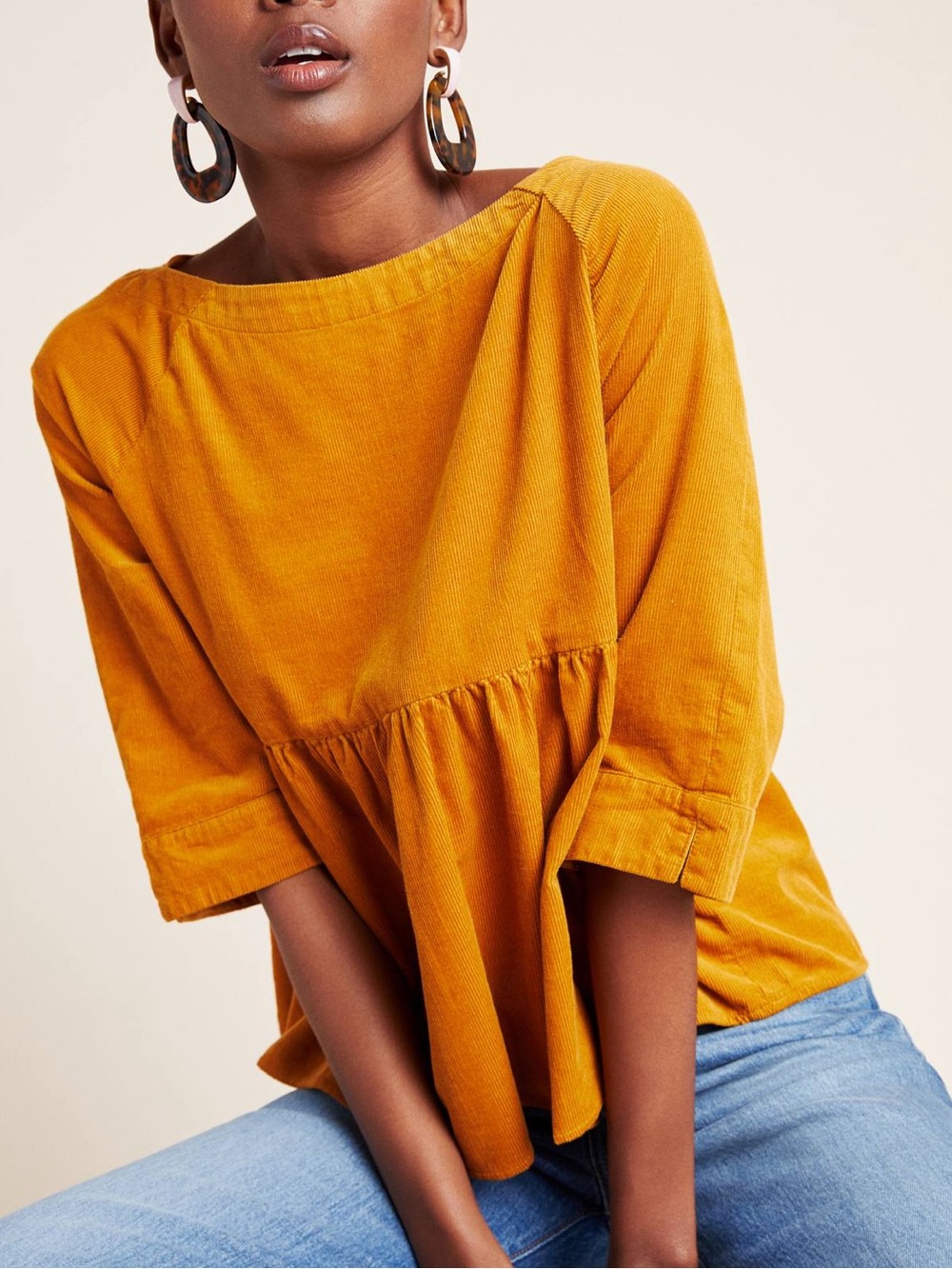 Maeve by Anthropologie “Maria” Golden Corduroy Babydoll Blouse